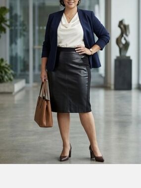 NEW Black Faux Leather Pencil Skirt - Sleek Workwear Staple Womens XL